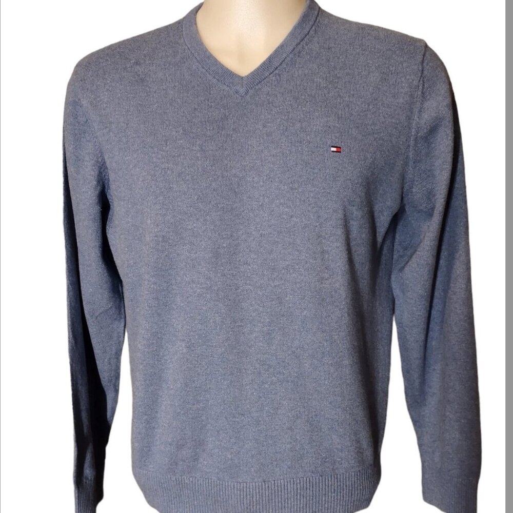NWT Tommy Hilfiger Men's XXL Essential Solid Cotton V-Neck Sweater BLUE